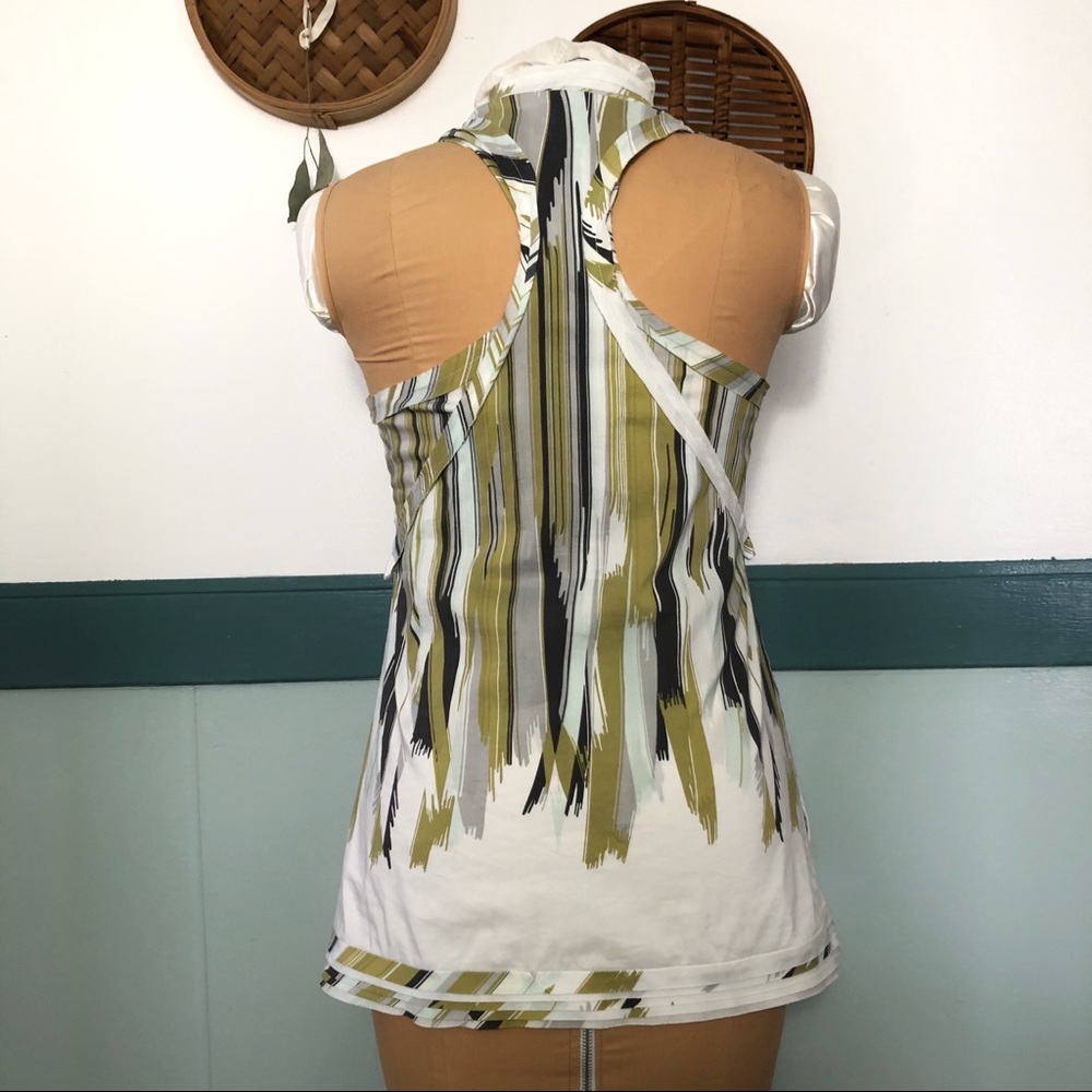 BCBG Max ruffled summer work top green, grey, blue - Picture 4 of 8
